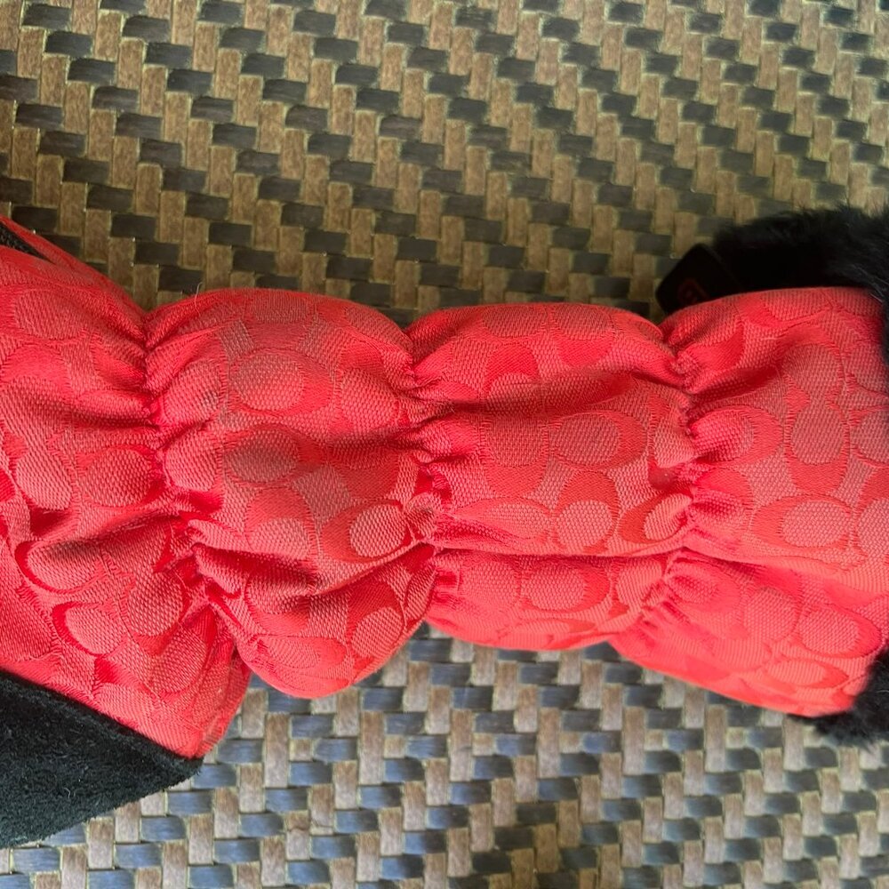Slightly worn Coach Theona Red Genuine Rabbit Fur Trim Boots Sz 9 - Picture 2 of 4